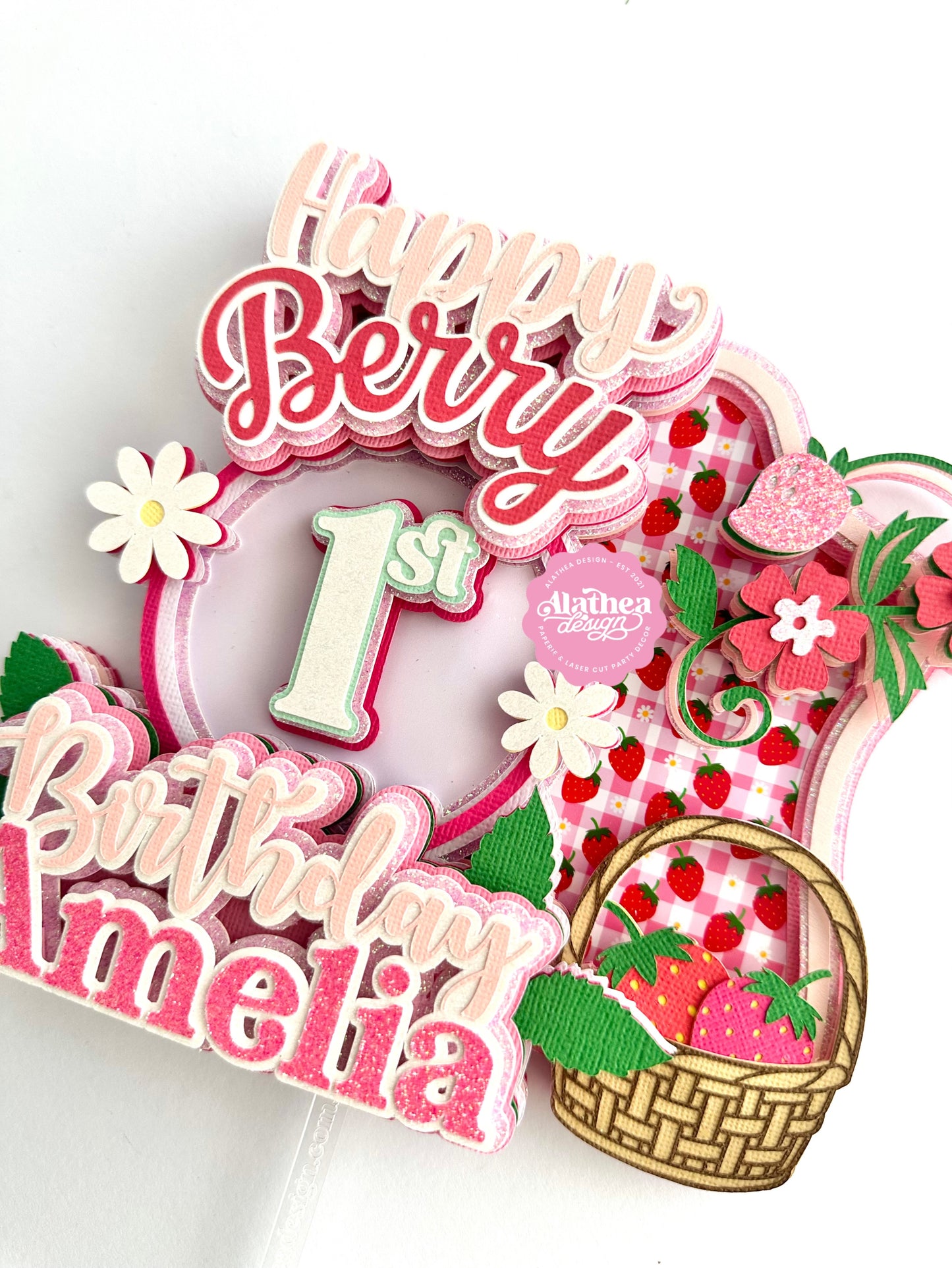 Pink Berry First Birthday Cake Topper