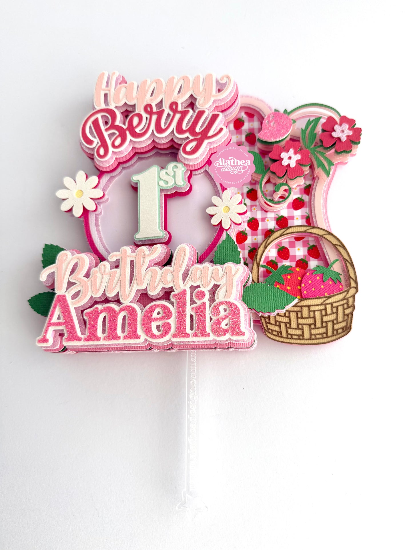 Pink Berry First Birthday Cake Topper